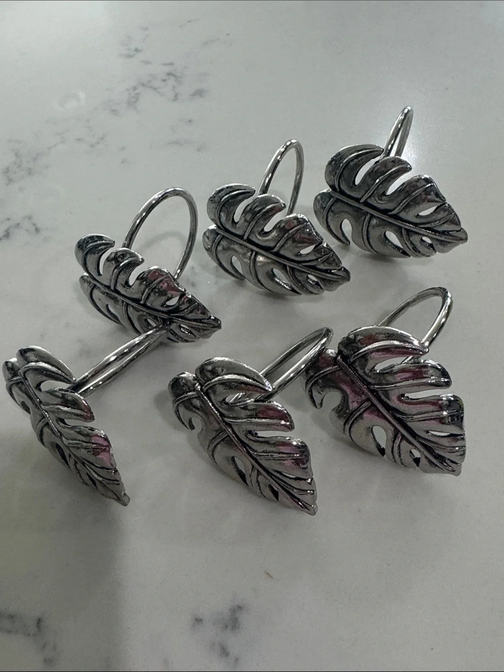 Silver tone Monstera Leaf napkin rings Set of 6